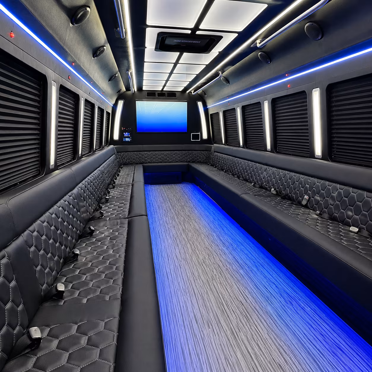 lakewood 50 passenger party bus inside